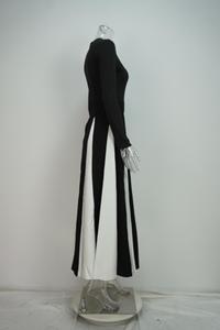 Abiti Lunghi Patchwork Bianco e <span class=keywords><strong>Nero</strong></span>, Moda Donna, Collo Tondo, <span class=keywords><strong>Maniche</strong></span> <span class=keywords><strong>Lunghe</strong></span>, <span class=keywords><strong>Vestito</strong></span> Elegante e Modesto per Signore - Product Image 5