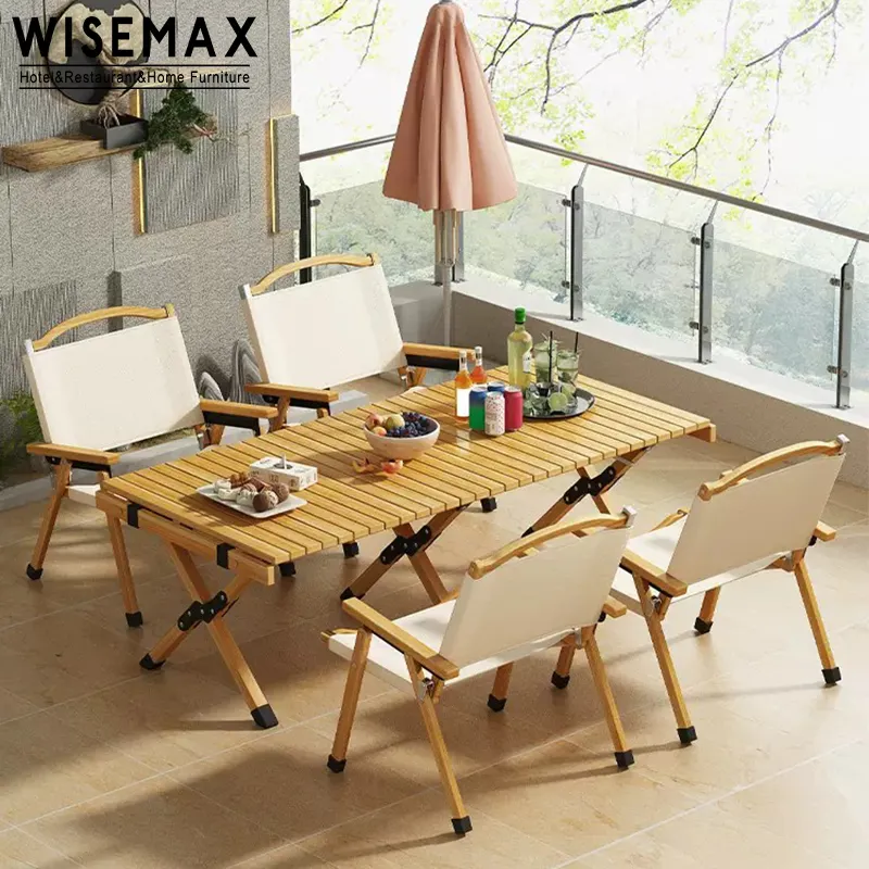 WISEMAX mobilya Modern taşınabilir yemek masası ahşap roll up kamp katlanır masa ve açık veranda için katlanır sandalye seti