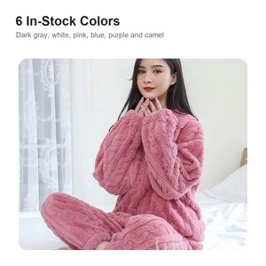 Damen Herbst/Winter Flanell Jacquard Sherpa Loungewear-Set Tragbarer Coral Fleece Pyjama Dickes Warmes 2-Teiliges Outfit - Product Image 4