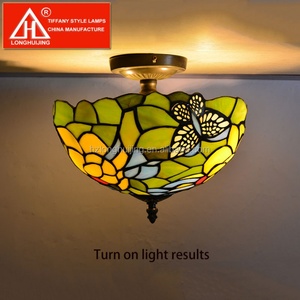 Lámpara de Mesa Estilo Tiffany LongHuiJing, Nueva Llegada, Lámpara de Noche con Pantalla de Vidrio Emplomado, Regalos Creativos - Product Image 4