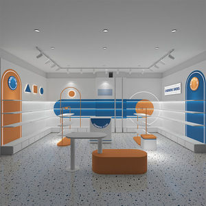 Vetrina Espositiva Personalizzata per Scarpe per Bambini, Design ad Arco Colorato, Espositore da Terra Verniciato per Negozi di Calzature - Product Image 1