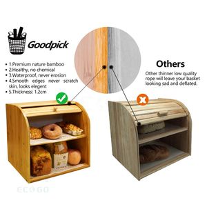 Boîte à pain en bambou Bac de rangement à pain à 2 couches avec couvercle à rouleau pour comptoir de cuisine - Product Image 6