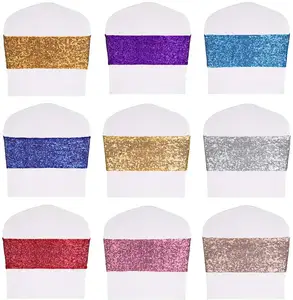 Best Selling Chair Back gold Sequin Chair Sash Stretchy Spandex Bands Decorative Chair Sashes