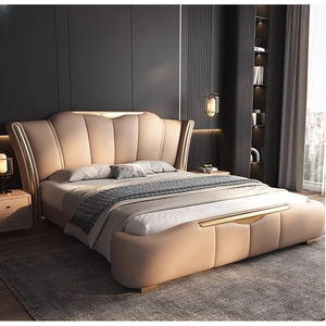 Rosegia Hot Selling Modern Cooling Genuine Leather Adjustable Soft <strong>Bed</strong> Double <strong>Bed</strong> Wedding King/Queen <strong>Pine</strong> Wood <strong>Frame</strong> High - Product Image 4