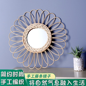 Round Rattan Woven Wall <b>Mirror</b> Natural Color Framed <b>Hanging</b> Decorative <b>Mirror</b> For Home Nordic Style - Product Image 5
