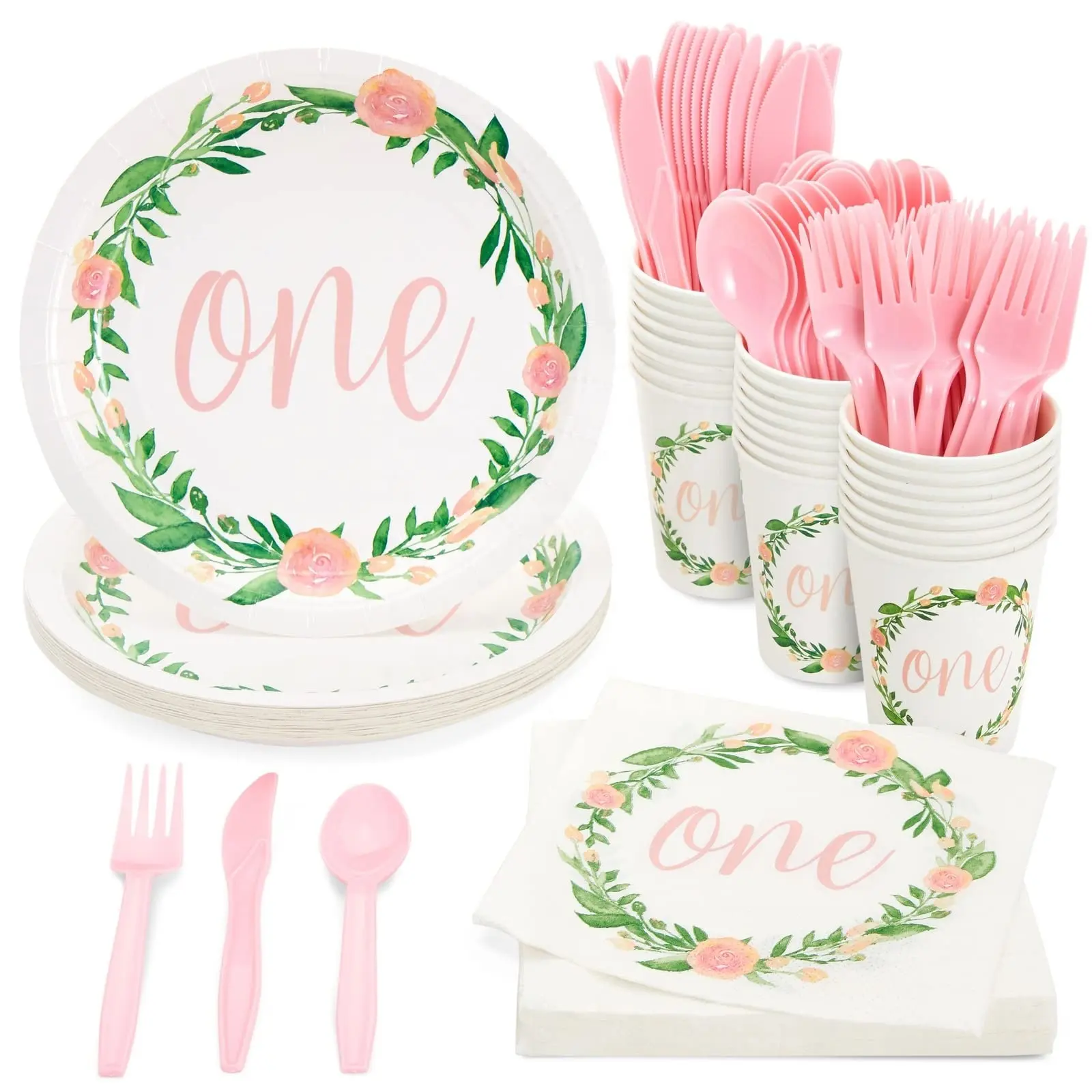 Il primo compleanno del bambino un anno di festa per ragazze fornisce stoviglie usa e getta coltello cucchiaio tazza di carta tovaglioli kit di tovaglioli