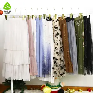 Hot selling Summer used clothes for ladies skirt long knit skirt wholesale price