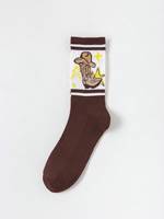 Chaussettes mi-mollet noires et blanches pour filles hiver mode dessin animé imprimé tricoté avec logo antibactérien sur le corps