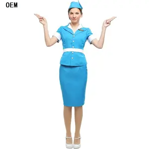 Uniforme erótico para mujer, azul marino para traje sexy piloto de avión, azafata, venta al por mayor