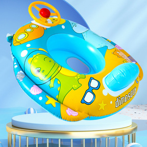 Inflatable Swimming Ring With Steering <b>Wheel</b> 80x65cm Cartoon Dinosaur Design For Toddlers Water Play - Product Image 1