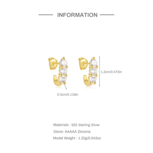 Boucles d'oreilles clous ROXI Fashion minimalistes en argent sterling 925 en forme de C incrustées de zircon pour femmes, cadeaux S925 - Product Image 2