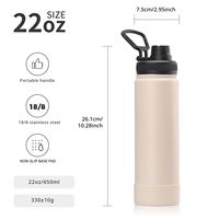 Botella de Acero Inoxidable 304 de Doble Pared con Aislamiento al Vacío, a Prueba de Fugas, de 22oz, para Oficina, Gimnasio, con Logotipo Personalizado, Venta al Por Mayor de Watersy, 6-12 Horas