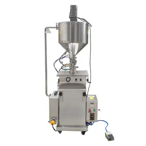 Semi Automatic Piston Sauce Cream Jam Lotion Bottle Vertical Filling Machine With Mixer And Heating