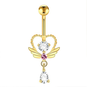 Anneaux de <span class=keywords><strong>nombril</strong></span> Ailes d'<span class=keywords><strong>ange</strong></span> en forme de cœur, barbell incurvé, bijoux de <span class=keywords><strong>piercing</strong></span> au <span class=keywords><strong>nombril</strong></span> en cristal, rose, argenté, doré, vente en gros, fournisseur en vrac - Product Image 6