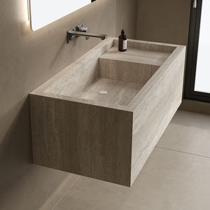 Armoire de salle de bain en pierre au design moderne personnalisé Évier tout-en-un en panneau de roche sans couture Option simple double bassin Salle de bain d'hôtel - Product Image 5