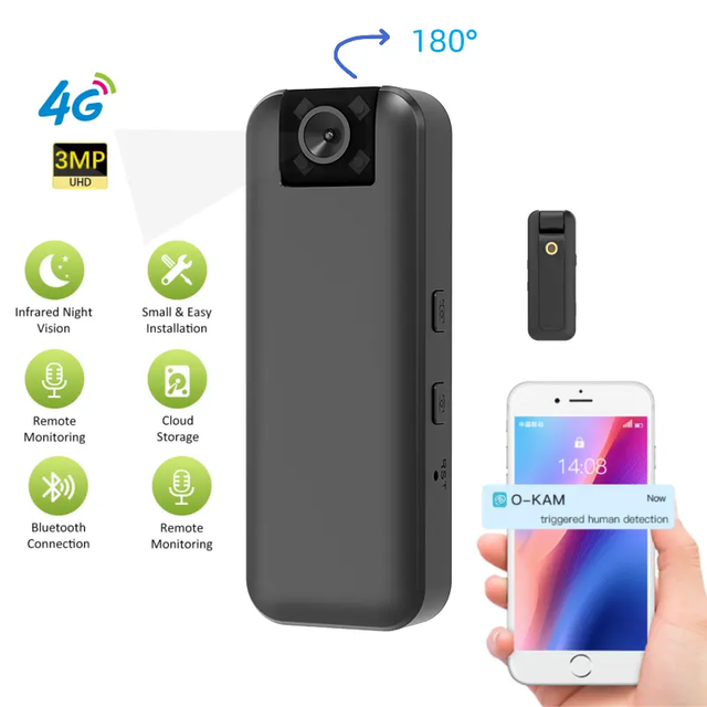 CB77 4G Networking Small Body Camera 1500mAh Battery Powered One Click Recording Phone APP Monitoring Portable Network Camera