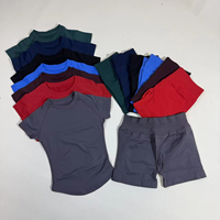 Conjunto de Yoga para Mujer Talla Grande, Top de Manga Corta con Cuello Redondo, Pantalones Cortos de Cintura Alta, Ropa Deportiva Transpirable para Gimnasio y Fitness