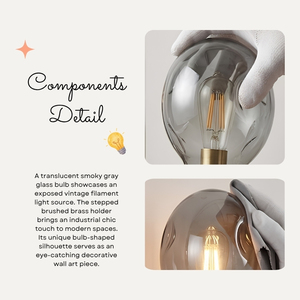 Lámpara de Pared Noctelle de Latón Cepillado con Globo de Vidrio Gris Ahumado, Garantía de Calidad, Decoración para Dormitorio - Product Image 3