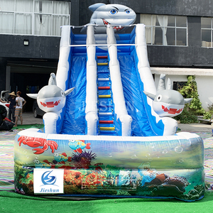 2020 Thiết Kế Mới Chủ Đề Đại Dương Cá Mập Trượt Đôi Làn Trượt Nước <span class=keywords><strong>Inflatable</strong></span> Với Hồ Bơi - Product Image 3