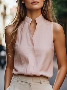 Top Formal Elegante de Verano 2026 para Mujer, Estilo Moderno, Color Sólido, Microelástico, Cuello Alto, Sin Mangas, Transpirable - Product Image 5