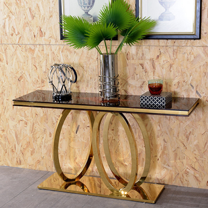 Mesa <span class=keywords><strong>Consola</strong></span> Moderna de <span class=keywords><strong>Metal</strong></span> Dorado con Cubierta Rectangular Estrecha de Piedra de Mármol, Diseño Único para Cocina, Comedor o Sala de Estar, Fabricada en Acero - Product Image 6