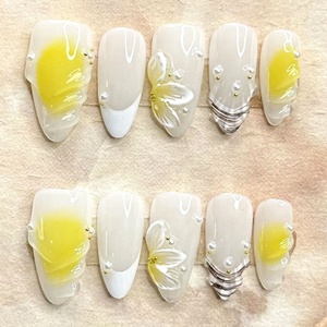 Venta al por mayor de <span class=keywords><strong>uñas</strong></span> cuadradas largas arte francés puntas flor 3D Gel acrílico 10 piezas manicura hecha a mano corta hecha a mano prensa en las <span class=keywords><strong>uñas</strong></span> - Product Image 2