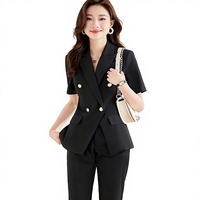 OEM/ODM Blazer formel d'été pour femmes de haute qualité à manches courtes avec boutons, ensemble 2 pièces, respirant, écologique, imperméable