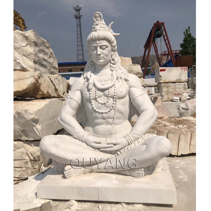 Quyang Outdoor Tuin Antieke Levensgrote Steen Indian Lord Shiva Sculptuur Marmer Hindoe God Mediteren Standbeeld