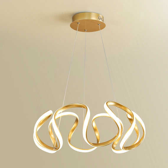 Nordic unique gold hanging lamps living room modern creative acrylic curve led chandelier for bedroom kitchen island