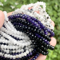 AsVrai U 3x4mm Rondelle à facettes naturelles Agate noire Pierre blanche Perles de jade pour la fabrication de bijoux DIY Bracelet Collier Accessoires