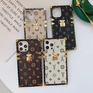 Luxury Leather Square Phone Case Carcasas For Iphone 7 8 11 12 13 Xr Xs Plus Pro Max Luxury Plating Brand Case