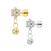 Boucles d'oreilles pendantes en titane G23 unisexe, cœur, 5A CZ, piercing à vis, bijoux de corps tendance, prix de gros pour anniversaire