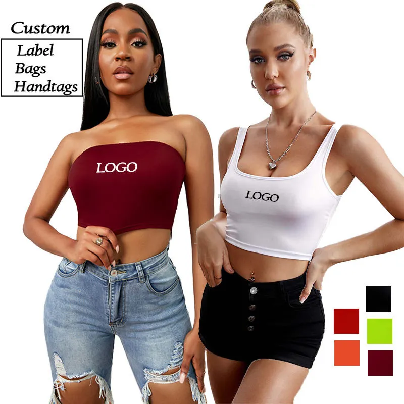 Women Fashionable Crop Top Sleeveless Off Shoulder Custom Logo Graphic Cropped Tank Top