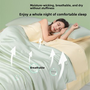 Parure de lit rafraîchissante en soie glacée effet frais d'été, quatre pièces, lavable en machine, respirante, très grande taille simple/double - Product Image 4