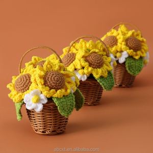 ตะกร้าดอกทานตะวันถักหลากสีทำมือ กระถางดอกทานตะวันขนาดเล็กสำหรับฮาโลวีน ตะกร้าดอกไม้โครเชต์ปรับแต่งได้ - Product Image 4