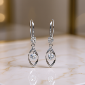 Orecchini pendenti in argento 925 con cristalli Lavishy, design geometrico minimalista per donna, gioielli con montatura a griffe per l'uso quotidiano - Product Image 2