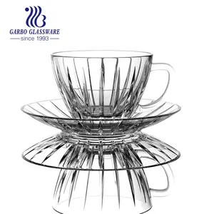 Conjunto de café popular de vidro, máquina feita à máquina de design de diamante mini conjunto de copo de chá