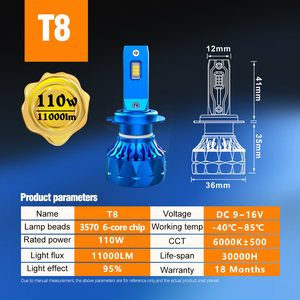 ไฟหน้า H11 Led <span class=keywords><strong>T8</strong></span> 110W 6000K 11000Lm faros LED สำหรับรถยนต์ H1 H3 H4 H7รถยนต์หลอดไฟ9012 9006 - Product Image 6