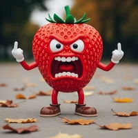 Statue en résine polyester de personnage de dessin animé fraise amusant et en colère, peinte à la main, ornement de bureau, décoration d'intérieur, cadeau