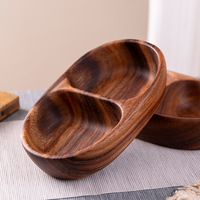 Bol de service en bois de noyer massif de qualité supérieure à 2 compartiments, plat à collation durable pour noix et fruits, en stock