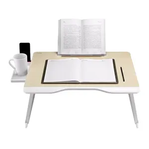 SAIJIブランドの折りたたみ式木製ラップトップテーブル引き出し付き多機能ブックスタンドプラスサイズベッドトレイデスク、ホームオフィス学習用