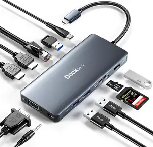 Dockteck 12 in 1 USB C Hub Adapter mit 2 4K HDMI 12 in 1 Type-C-Hub