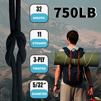 Paracord 750 lb 4 mm 11 brins en nylon haute résistance 250 pieds pour camping, survie en extérieur, randonnée, équipement tactique noir toutes saisons