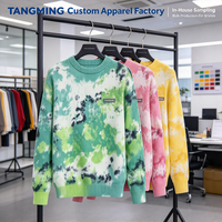 Pull en maille col rond tie-dye OEM pour homme, style streetwear ample avec étiquette tissée, fabrication TANGMING, logo de marque personnalisé, tricot.