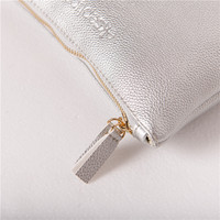 Sac de rangement en cuir PU avec logo personnalisé, élégant, plat, grain de litchi, organisateur en métal, fermeture éclair, sac de maquillage de voyage
