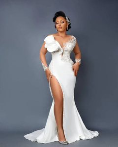 Abiti da <span class=keywords><strong>sposa</strong></span> Sexy a sirena araba Illusion Neck Crystals Side Split staccabile Train overgonne Ruffles abiti da <span class=keywords><strong>sposa</strong></span> da <span class=keywords><strong>sposa</strong></span> - Product Image 3