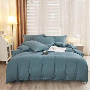 Juego de funda nórdica minimalista de <span class=keywords><strong>color</strong></span> sólido, tamaño King y Queen, funda de edredón azul con funda de almohada para juego de cama de verano - Product Image 2