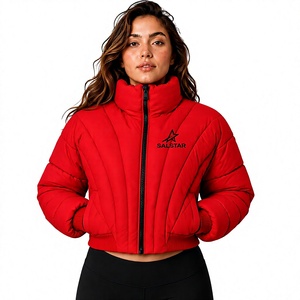 Chaqueta acolchada roja para mujer, chaqueta bomber acolchada de invierno, muy cálida, ligera, a la moda, para exteriores, estilo crop top - Product Image 1