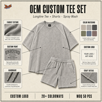Ensemble deux pièces décontracté personnalisé en coton lavé, t-shirt et short, manches raglan oversize, bords bruts, streetwear femme, vente en gros, ODM 100% coton
