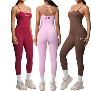 Conjunto Deportivo de 2 Piezas para Yoga, Top Deportivo sin Costuras y Leggings de Cintura Alta para <span class=keywords><strong>Mujer</strong></span>, Venta al por Mayor - Product Image 1
